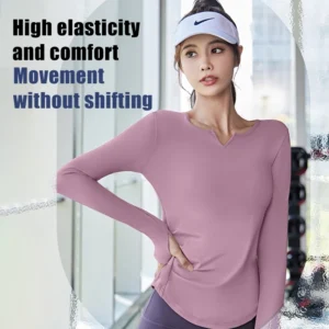 FUYOGI Long Sleeve Top Women Sport V-neck Slim Fit Quick Dry Breathable Gym Workout Long T-shirt Baju FUYOGI Long Sleeve Top Women Sport V-neck Slim Fit Quick Dry Breathable Gym Workout Long T-shirt